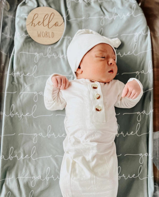 White Knotted Gown & Hat