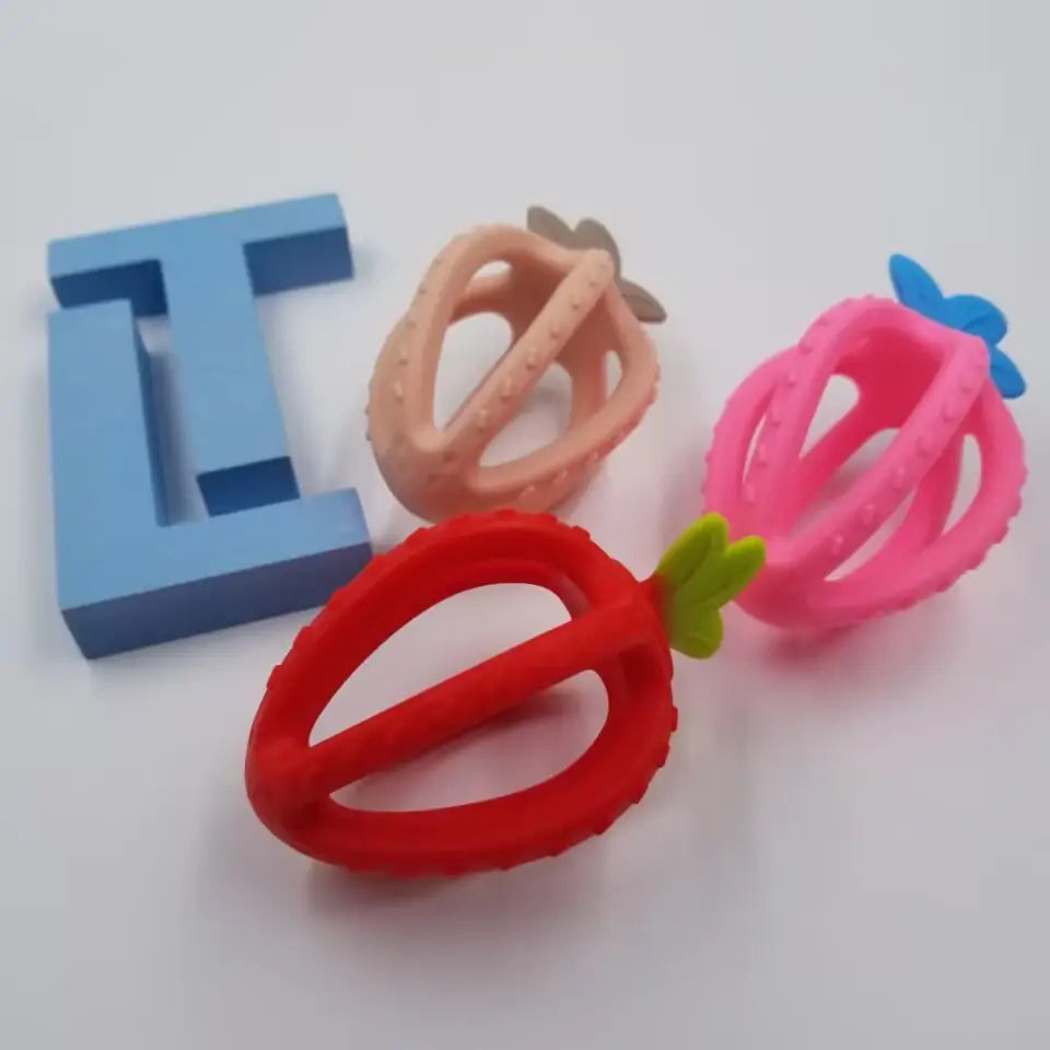 Silicone Strawberry Teething Ball Baby Toy