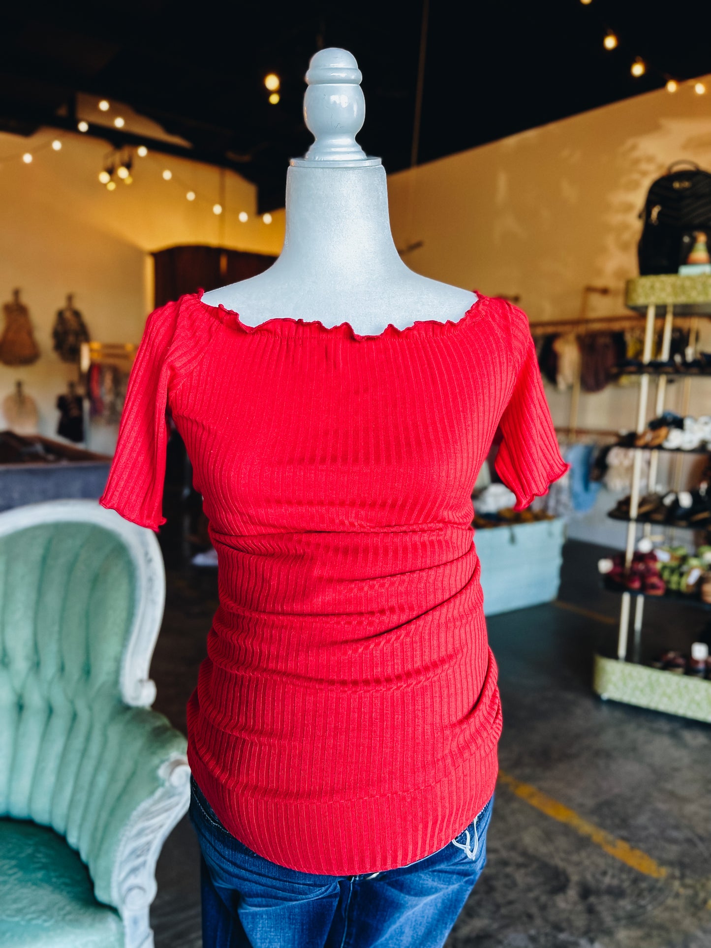 Red Off The Shoulder Maternity Shirt