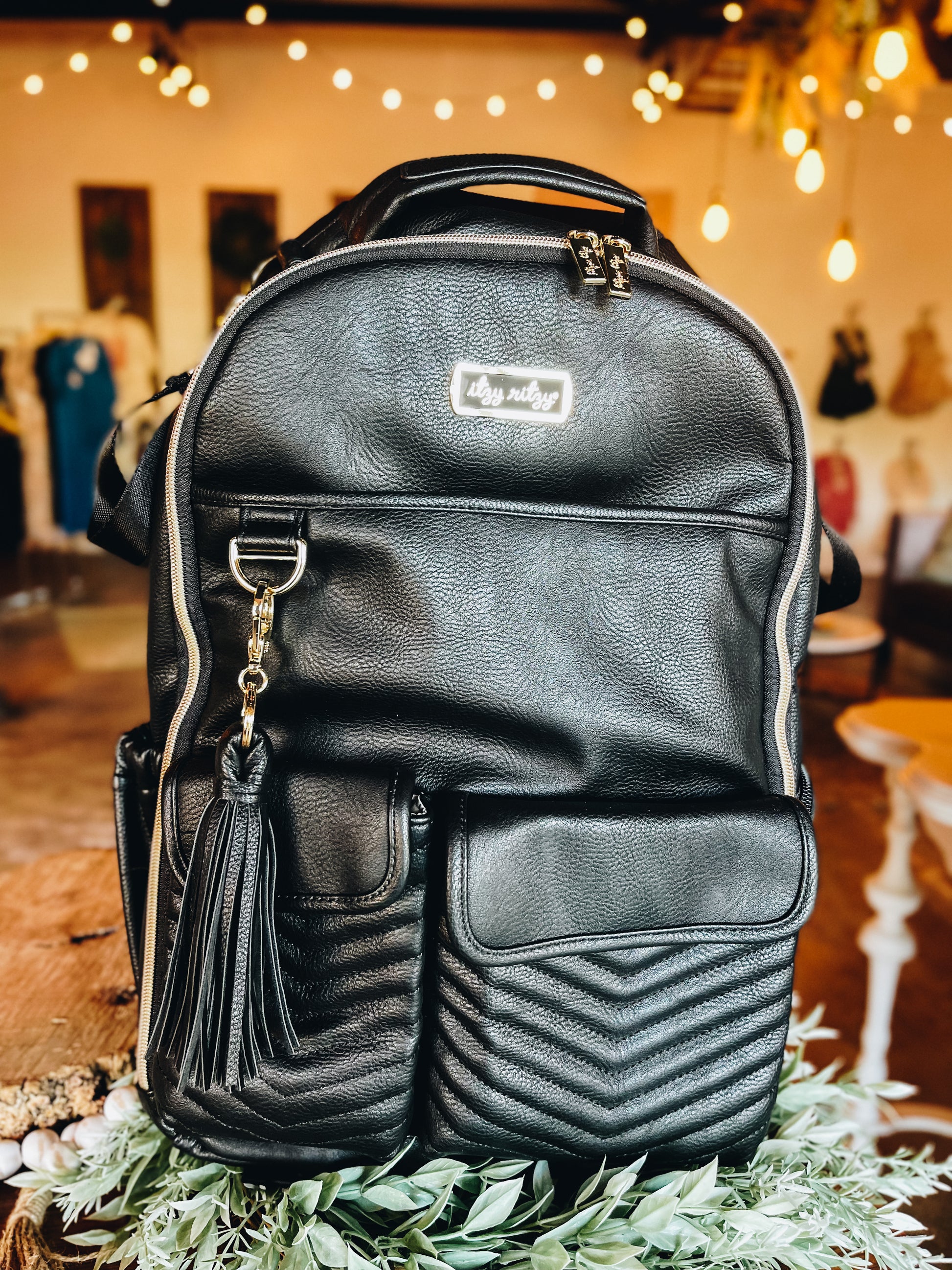 black leather backpack diaper bag Itzy Ritzy Boss Backpack Diaper Bag