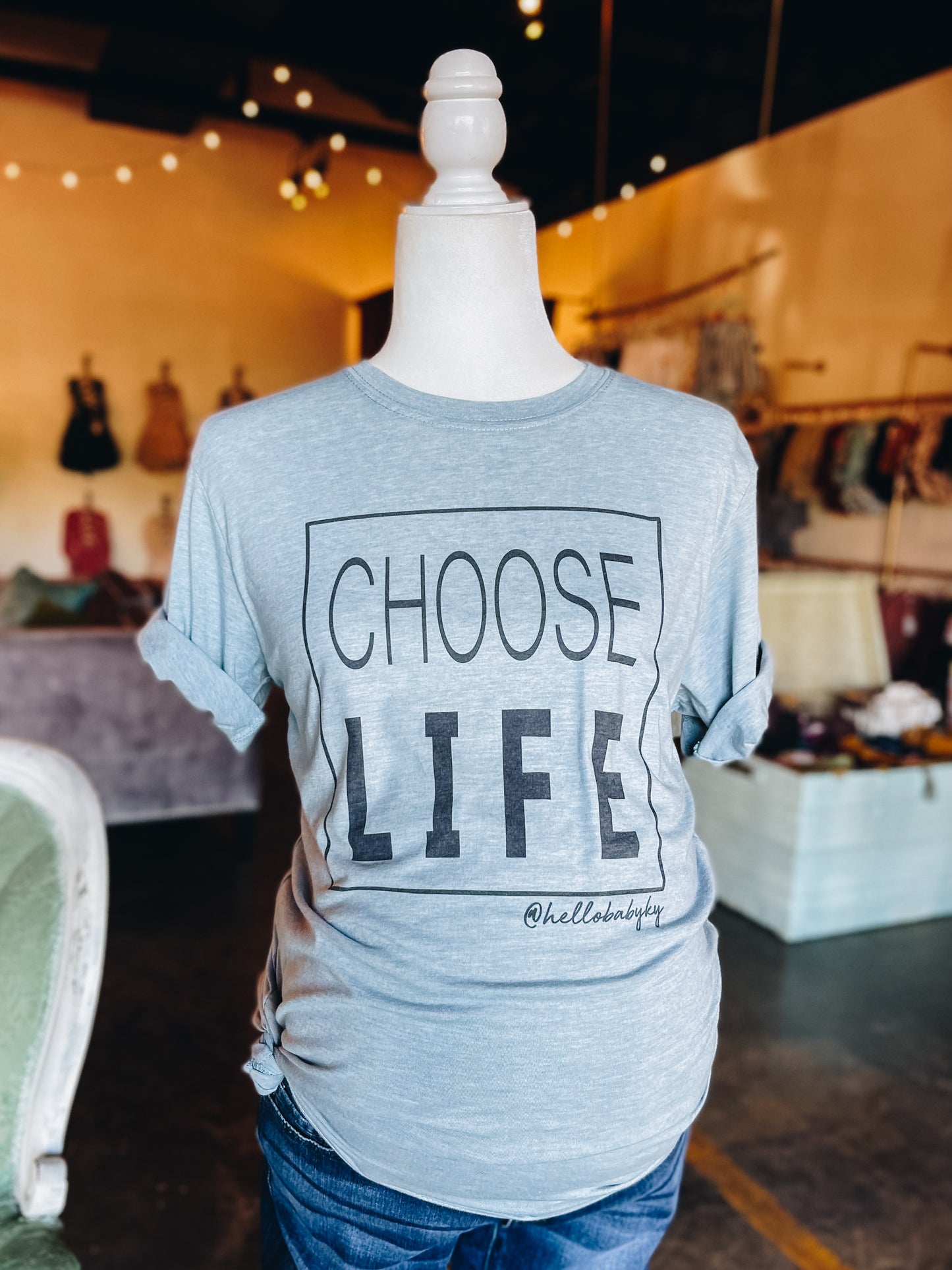 Women's Dusty Blue Choose Life T Shirt